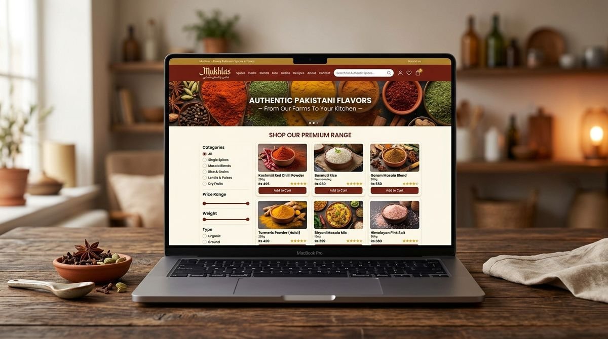 Mukhlas local business website shown on screen